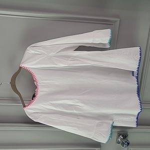 Talbots XL petite blouse with embroidered edges on sleeves, neckline and bottom.